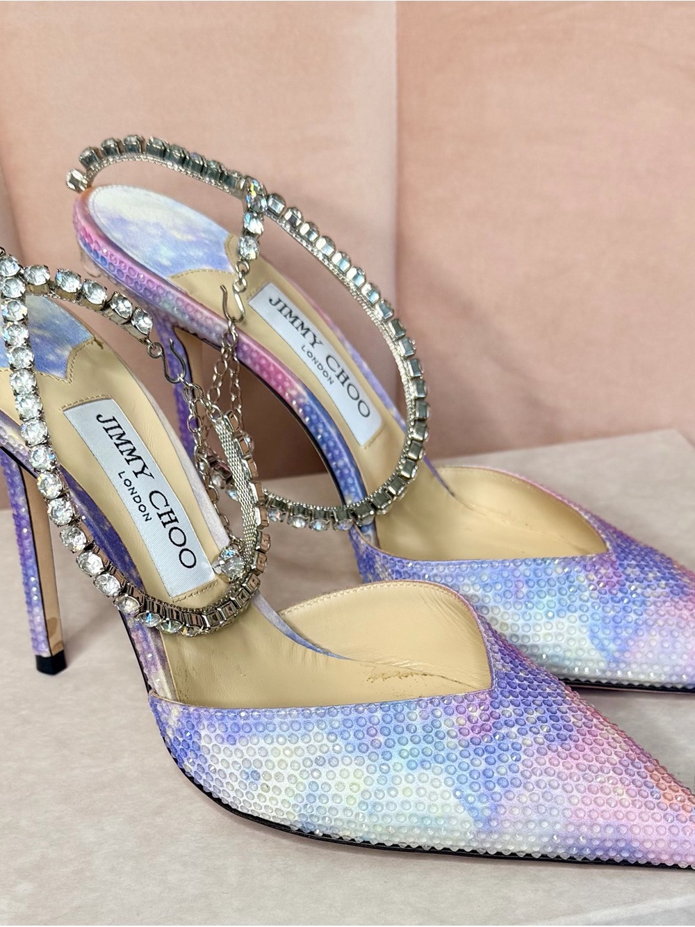Jimmy Choo Multicolor Iridescent Sequin Slingback Pumps with Crystal Straps